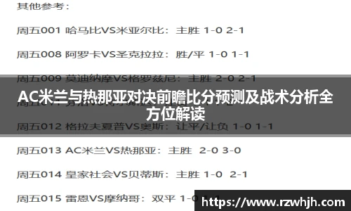 AC米兰与热那亚对决前瞻比分预测及战术分析全方位解读